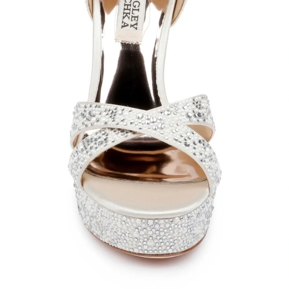 Badgley Mischka Silver Crystal Platform Sandals